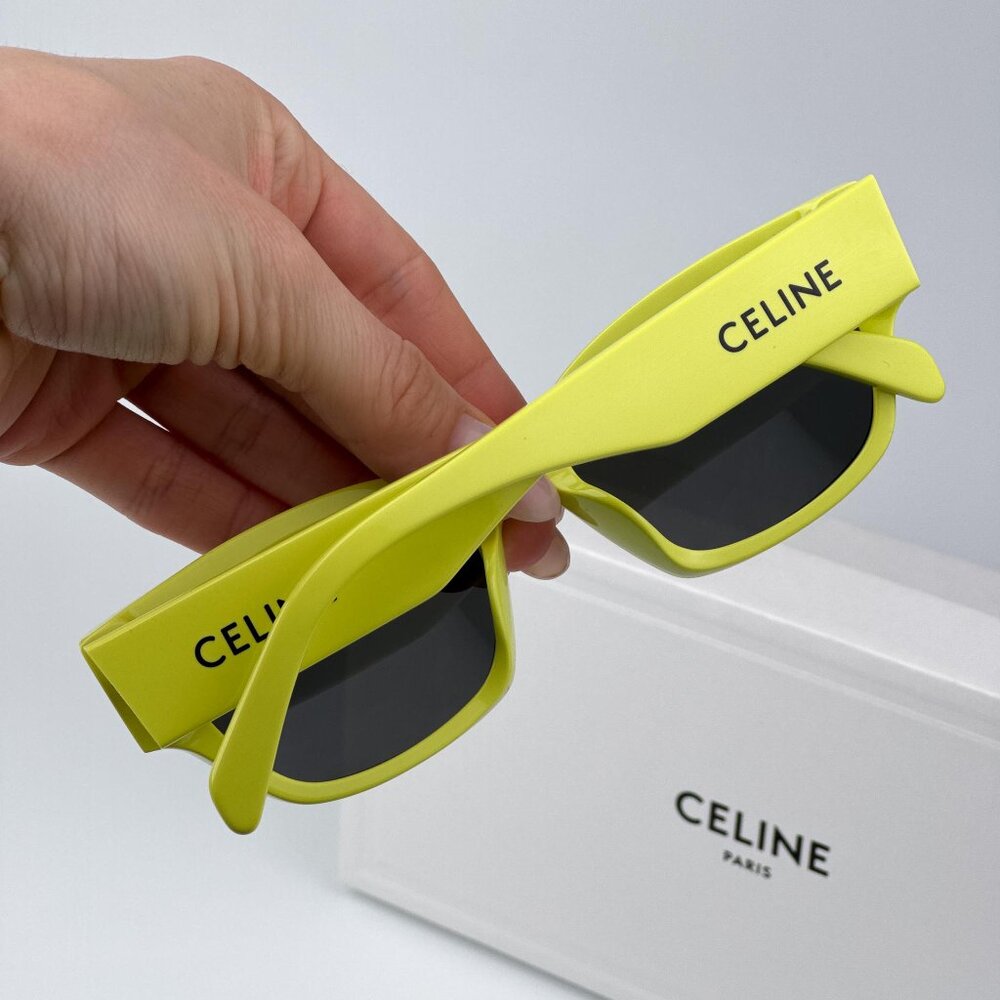 Celine MONOCHROMS CL40197U 93A  Men BRAND NEW Sunglasses Lime Green Grey Cat Eye - Picture 3 of 11